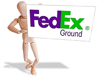A Pencilneck Schtick Fig Holding A Fed EX Ground Sign