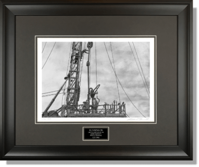 RUNNING_IN - oil field drawing pencil art by Owen Garratt framed