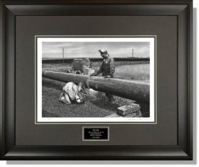 SEAM - Pipeline art welder art pencil drawing by Owen Garratt framed
