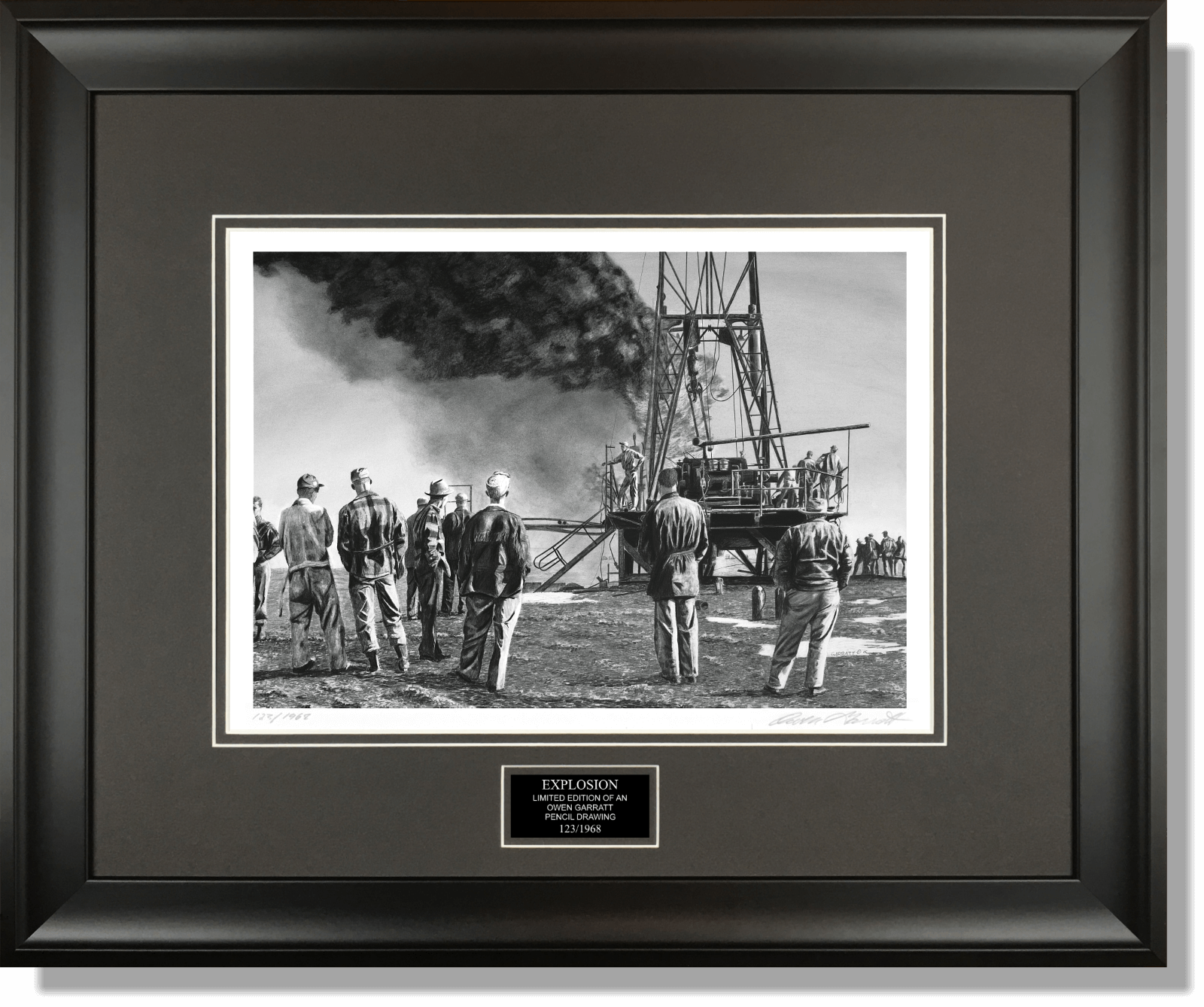 RUNNING_IN - oil field drawing pencil art by Owen Garratt framed